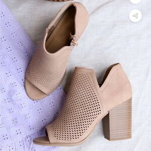 Niki Natural Perforated Open Toe Heeled Ankle Booties